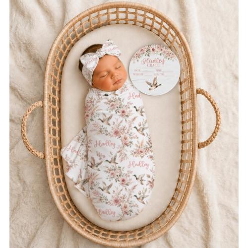 Personalized Mallard Baby Swaddle, Baby Girl Duck Blanket, Boho Floral Nursery, Hunting Baby Girl Shower Gift, Coming Home Outfit sbs648