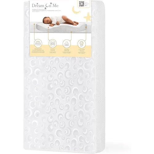 Dream On Me 2-in-1 Breathable Two-Sided 3" Portable Mini Crib Mattress, Greenguard Gold Certified, Vinyl and Breathable Fabric, White