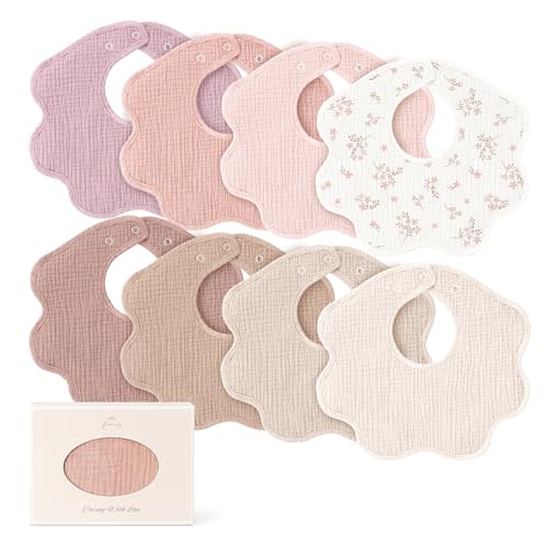 Konssy Muslin Baby Bibs 8 Pack, 100% Cotton Absorbent Bandana Drool Bibs for Teething and Drooling for Unisex Boys and Girls