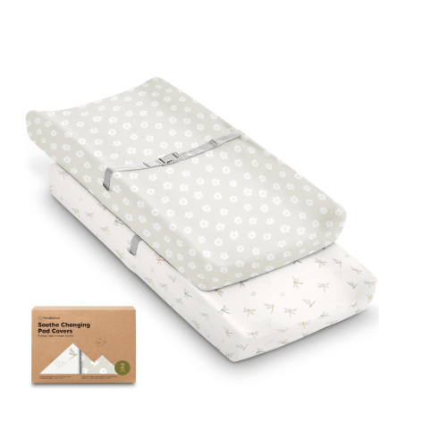 2-Pack Organic Changing Pad Covers for Girl, Boy, Neutral - 100% Cotton Changing Table Pad Cover, Soft Baby Nursery Diaper Changing Pad Sheets,Contour Changing Pads Liners, Change Pad Cover(Meadow)
