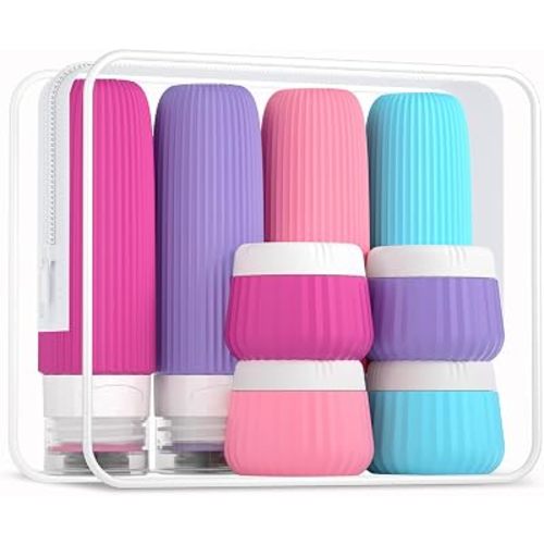 Travel Bottles for Toiletries 8 Pack, Tsa Approved Travel Size Toiletries 3 oz, Travel Containers for Toiletries, with Clear Bag, Leak Proof Silicone Squeezable Travel Essentials Creams Jars