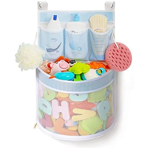 Ligereza Bath Toy Organizer, Rapid Drying, Multiple-Suspension Bath Toy Holder, Large Capacity Multi Use Bathtub Toy Storage Bag（1 Large,Blue）