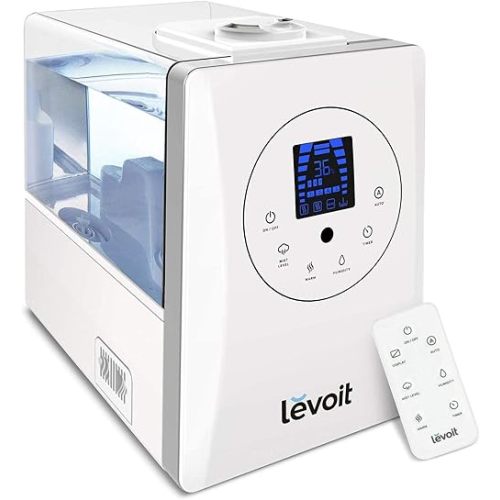 Levoit Humidifier for Bedroom, Warm and Cool Mist Humidifiers for Plants, Large Room, 6L Air Humidifier with Remote Control, Essential Oil Tray, Filterless, Auto Mode, Up to 60h, Display Off