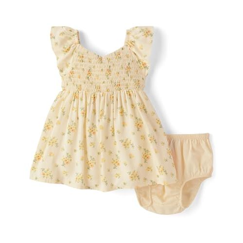 The Children's Place,Baby-Girls,and Newborn Casual Short Sleeve Dress with Diaper CoverYellow Floral,3 Months,6 Months