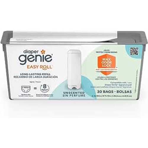 Diaper Genie Easy Roll Refill with 30 Bags | Lasts Up to 8 Months or Holds Up to 1410 Newborn Diapers Per Refill