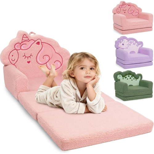 Beavtaens Toddler Couch, Extra Large 53.1" x 23.6" Kids Sofa, 2-in-1 Flip Open Couch, Pink