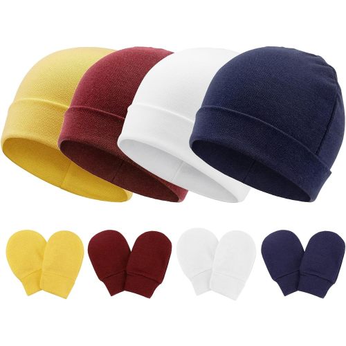 BQUBO Baby Hats and Mittens Infant Cotton Beanie Gloves No Scratch Set Newborn Hospital Hat for Boys Girls