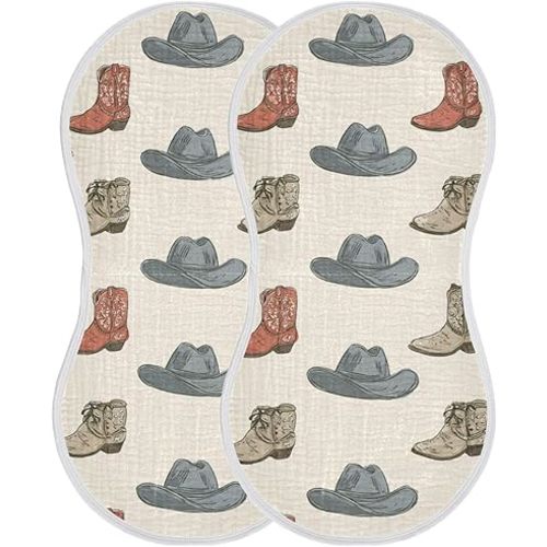 Western Cowboy Boots Vintage Burp Cloths Baby Boys Girls Absorbent Soft Cotton Burping Cloths Rags, 2 Pack