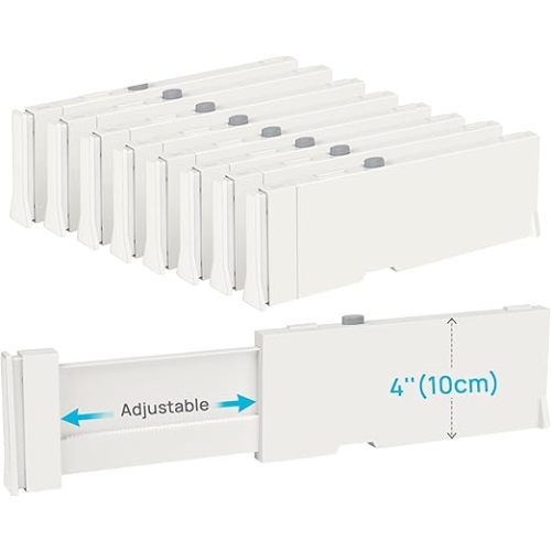 Drawer Dividers for Clothes 8 Pack, Adjustable 4" High Expandable from 11.3"-17" Dresser Drawer Organizer, Plastic Drawers Separators for Dresser, Baby Clothes, Kitchen and Office Storage