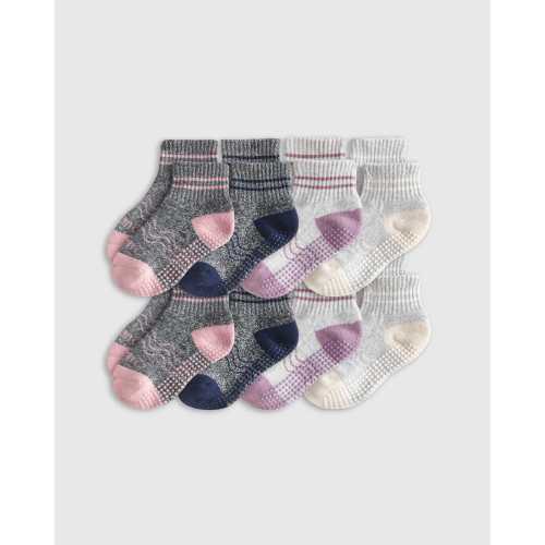 Organic Cotton Gripper Crew Socks 8-Pack in Grey Multi