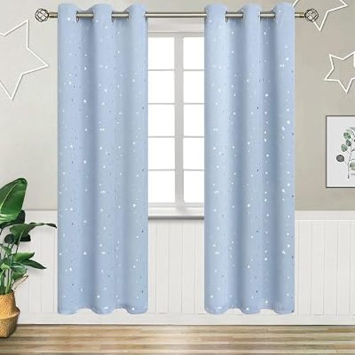 BGment Baby Blue Blackout Curtains for Kids Bedroom 84 Inch Long - 2 Panels
