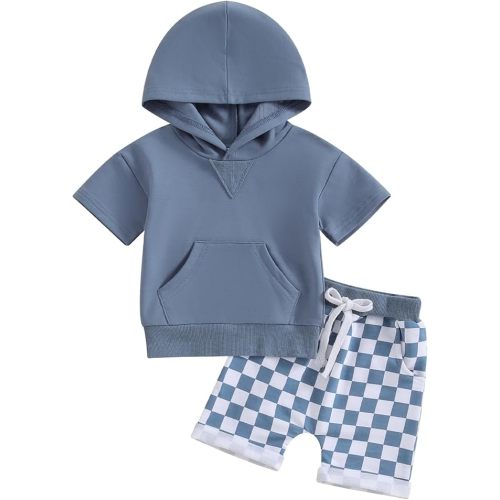 Toddler Baby Boy Summer Outfit Short Sleeve Hooded Stripes Top Casual Shorts Set Infant Newborn Clothes 6 12 18 24 Month