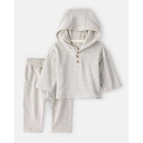 Baby Boy 2-Piece Striped Hooded Top & Pant Set - Grey | Carter's
