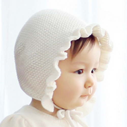 Toddler Girl Lovely Flounce Knit Hats Baby Bonnets Newborn Baby Hats Ultra Soft Adjustable Hats for 0-12 Months