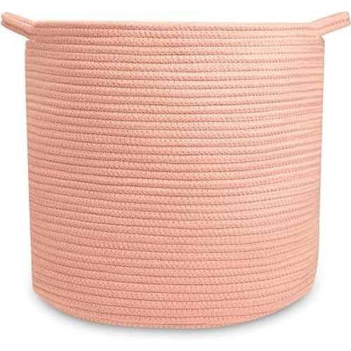 Natemia Rope Storage Basket- Nursery Bin and Toy Organizer (15”x15”x14”), Laundry Basket, Basket for Towels, Pillows and Blankets, Perfect Baby Registry Gift