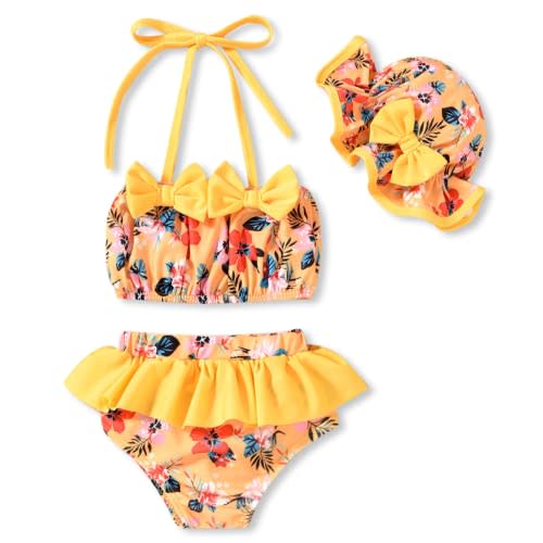 Aalizzwell Toddler Baby Girls 3 Piece Bikini Set Bathing Suit with Hat