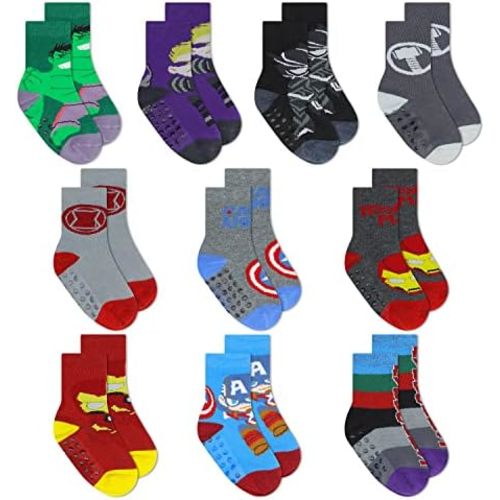 Marvel Spiderman Grip Socks, Socks for Toddler Boys, 10 Pack, Spider man Toddler Gripper Socks, Amazing Spiderman Variety