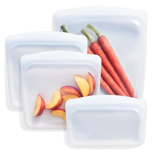 Stasher Premium Silicone Reusable Food Storage Bags, 4-Pack, Clear, Multi-Use Food Storage Bags, Lunch Bag, Travel Containers, BPA Free, Leak-free, Dishwasher-Safe, Eco-friendly