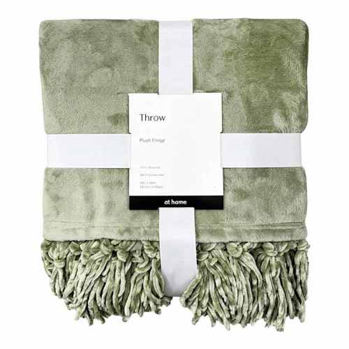 Light Green Fringe Throw Blanket, 50x60
