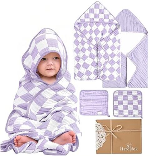 4-Pc Ultra-Soft Muslin Baby Towel Set - Bath & Beach, (Lavender, 32“x32)