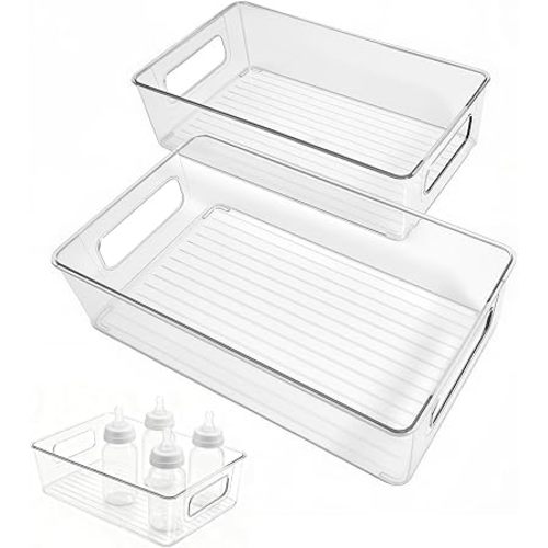 2Pack Clear Baby Bottle Organizer Portable Baby Bottle Storage Container for Cabinet,Drawer，Counter,Kitchen,Refrigerator-Portable Nursery Storage Plastic Baby Organizer
