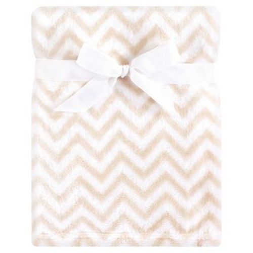 Hudson Baby Infant Silky Plush Blanket, Tan Chevron, 30x40 inches