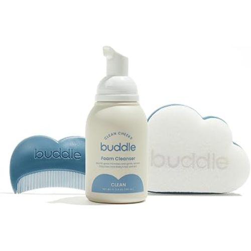 Buddle 3-Piece Baby Cradle Cap System with Foam Cleanser, Comb and Brush