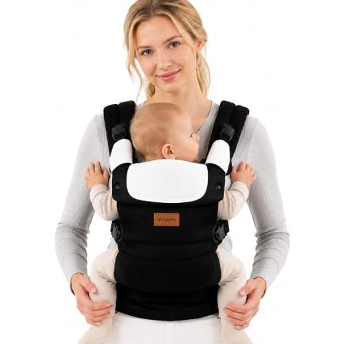 ALLOPERA Baby Carrier for 7-45 lbs, Lightweight Breathable 3D Mesh Infant to Toddler Carrier with Dual-Layer Stability, Easy-Fasten Slide Buckles, Ergonomic Seat and Lumbar Support, Black