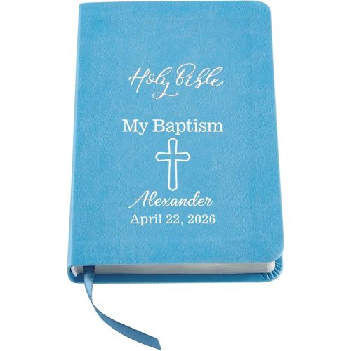 Let's Make Memories Personalized Children's Bible - Engraved with Name - Religious Keepsake - Baptism, Communion, Confirmation - for Boy, Baby, Kids - Easter Basket Stuffer - Create Your Own - Blue