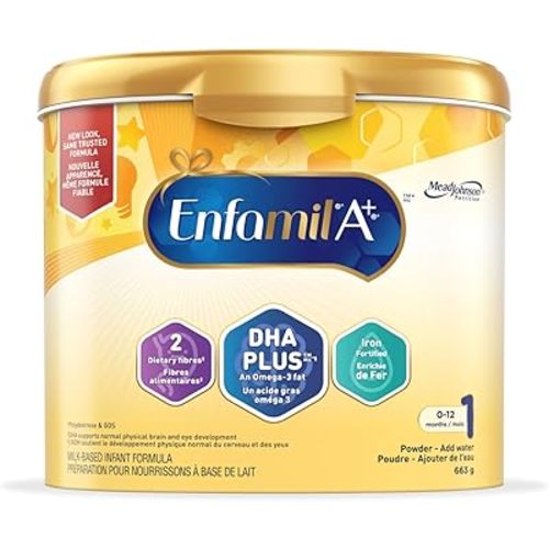 Enfamil A+, Baby Formula, Powder Tub, DHA (a type of Omega-3 fat) to help support brain development, Age 0-12 months, 663g, Packaging May Vary