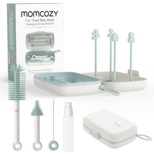 Momcozy Bottle Brush Set, Baby Bottle Cleaner Kit with Silicone Brush, Nipple Brush, Straw Brush, Soap Dispenser, Drying Rack, 7 in 1 Bottle Cleaning Tool, Green - Walmart.ca