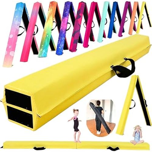 MARFULA 6 FT / 8 FT / 9 FT Folding Gymnastics Beam Foam Balance Floor Beam - Extra Firm - Suede Cover - Anti Slip Bottom with Carry Bag for Kids/Adults Home Use