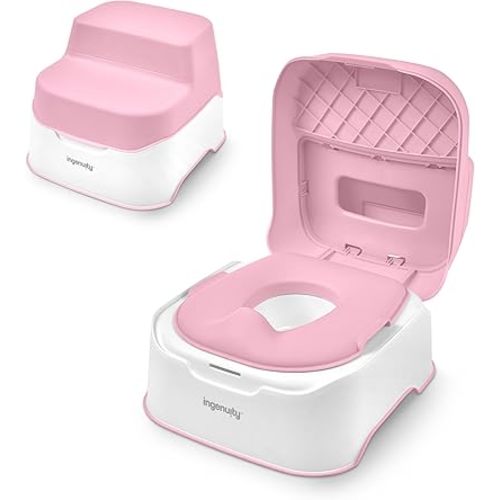 Ingenuity Prepare to Potty 3-in-1 System - Potty Training Toilet, Topper, Step Stool, Easy Setup, Pink, For Toddlers 18 Months+
