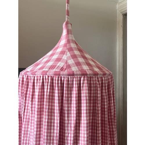 Pink Checkered Muslin Canopy: Limone Collection Baby Crib Decor