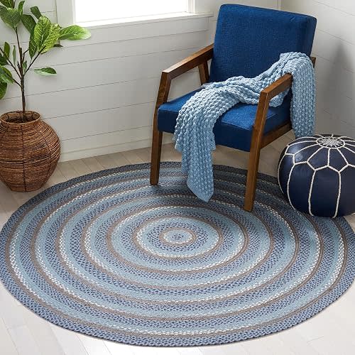 SAFAVIEH Braided Round Rug 3', Blue & Grey BRD257M