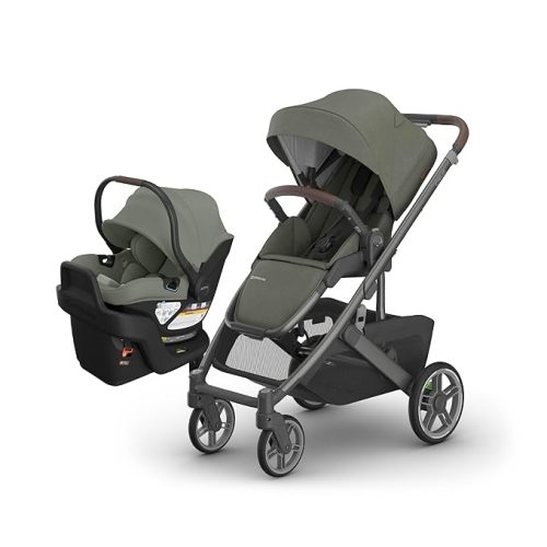 UPPAbaby Cruz V3 Stroller + Aria V2 Lightweight Car Seat Travel System Combo – Toddler Seat, Bumper Bar, Bug and Rain Shield, Car Seat Base, and Infant Insert Included – Evelyn (Meadow Green)