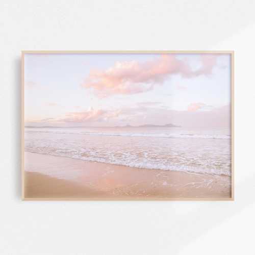 Sunset Print Pastel Beach Wall Art, Dreamy Ocean Physical Print Pink Sunset Print, Beach Decor Horizontal Wall Art Print