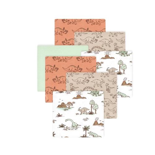 Little Treasure Hudson Baby Cotton Poly Flannel Receiving Blankets Multipack, Orange Dinosaur Adventures, 30x30 inches