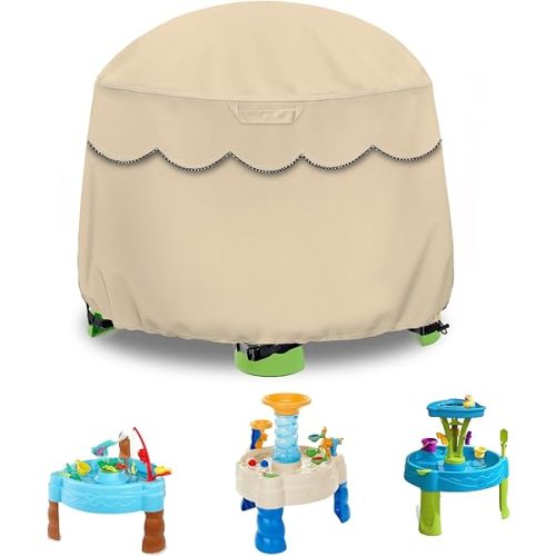 Kids Water Table Cover Fit Little Tikes Fish 'n Splash Water Table, Waterproof Dust Proof Outdoor Toys -Cover only,34"Dx20"H (Khaki)