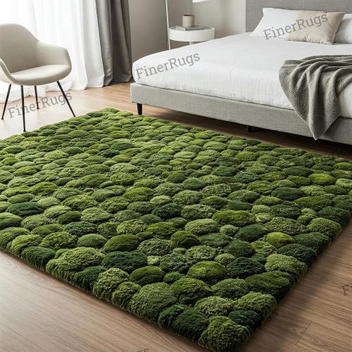 Moss Ball Modern Hand Tufted Green Forest Custom Wool Area Rug for Bedroom, Abstract Handmade 6x9 8x10 9x12 Rug for Living Room
