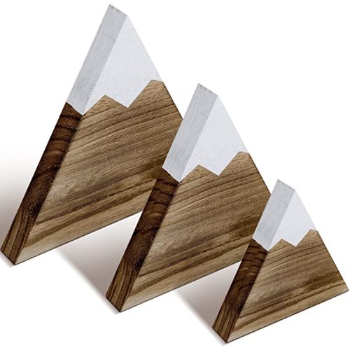 Maitys 3 Pcs 3 Size Mountain Shelf Decor Mountain Wooden Sign Farmhouse Wood Adventure Sign Woodland Nursery Decor Travel Table Centerpiece for Home(Dark Brown)