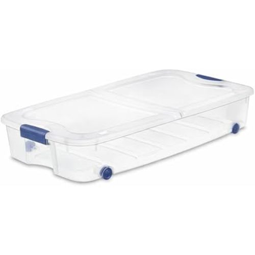 66 Quart Underbed Storage Bin with Wheels & Clear Lid, Under Bed Storage Container for Blankets, 39.5" x 20.25" x 7", Split-Lid Design & Smooth Gliding Wheels