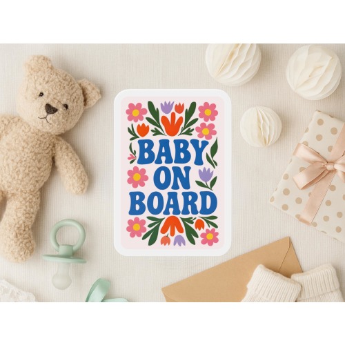 Baby On Board Car Sign Floral Magnet Sticker Car Accessory