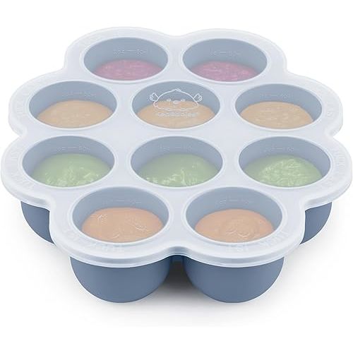 KeaBabies Silicone Food Freezer Trays with Lid, 2oz x 10 Pods Baby Food Storage Containers, Easy Puree Meal Prep, Breast Milk Silicone Freezer Molds, Dishwasher, Microwave Safe, BPA-Free (Slate)