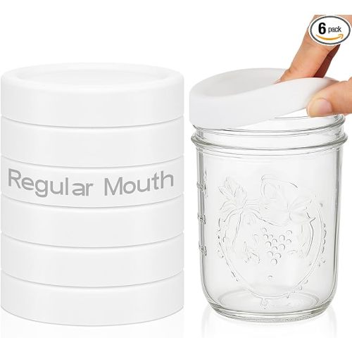 6 Pcs Silicone Lids Mason Jar Lids Thickened Leak Proof Lid for 70mm Mouth Mason Jars, Reusable Large Canning Jar Caps(White)