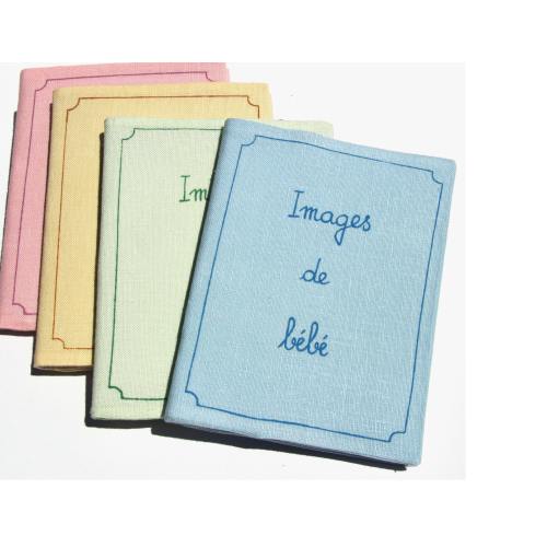 Baby Photo Album / Brag book . French handwriting . 'Images de Bébé' . Linen