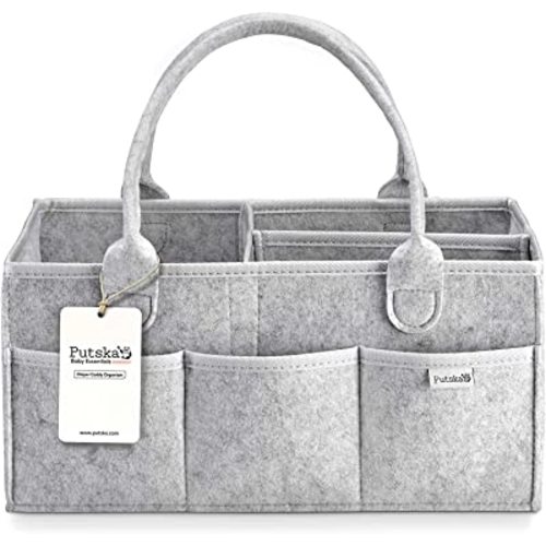 PUTSKA Nursery Storage Basket - Baby Diaper Caddy Organizer for Diaper Station, Newborn Essentials, Baby Shower Gifts and Registry Must-Haves for Boy or Girl