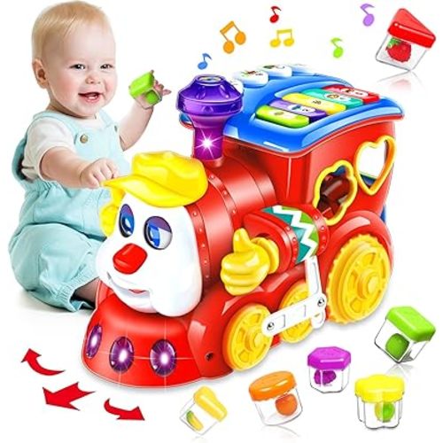 Baby Toys for 1 Year Old Boy Girl Gift Musical Train Baby Toys 6-12 12-18 Months,Early Educational Learning Montessori Kids Toys with Blocks/Light Toddler Christmas Birthday Gifts for 1 2 3 Year Old