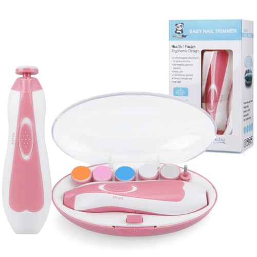 PandaEar Baby Nail Trimmer, Electric Baby Nail Clippers Safe Baby Nail File Kit with Extra 6 Replacement Pads -Pink