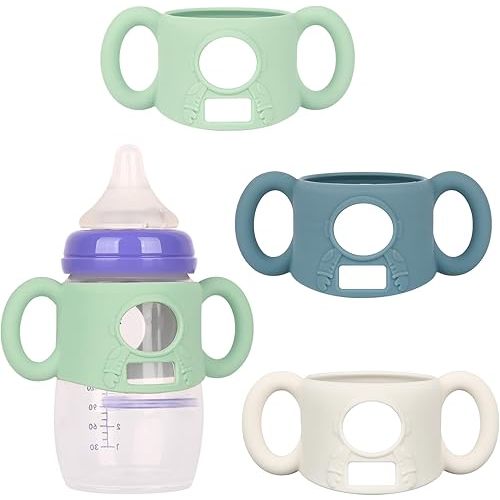 HUAKENER 3 Pack Baby Bottle Handles, Silicone Handles for Lansinoh Baby Bottles, Compatible with Lansinoh Anti-Colic 8oz and 5 oz PP Material Baby Bottle